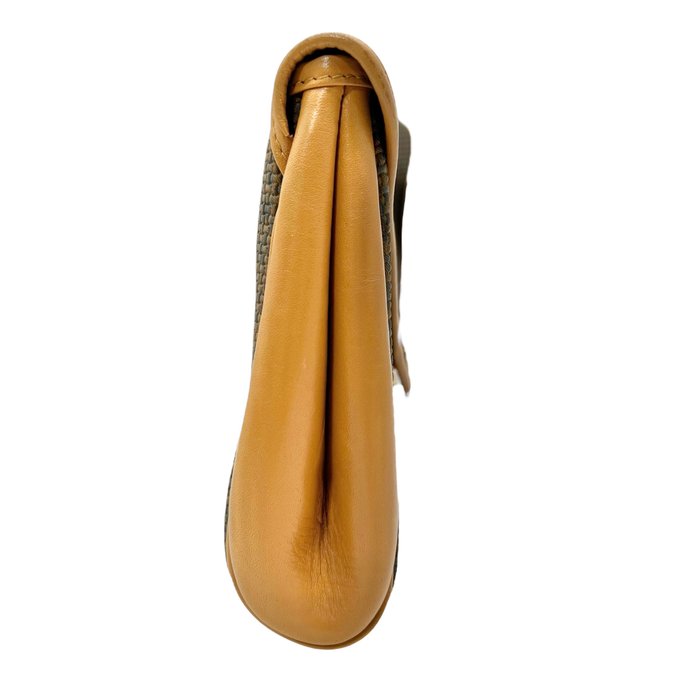 Yves Saint Laurent Khaki PVC & Brown Leather Clutch Bag – Gold-Plated Details