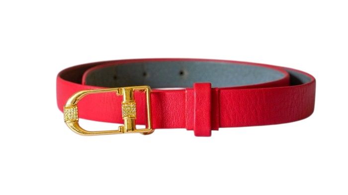 Christian Dior Red Leather Belt 70-20 with Rhinestone Buckle