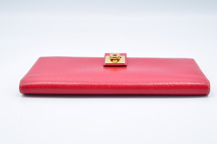 Salvatore Ferragamo Gold & Red Leather Long Wallet