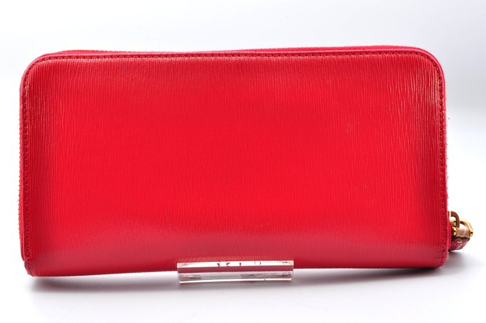 Prada  Leather Zip-Around Wallet Red