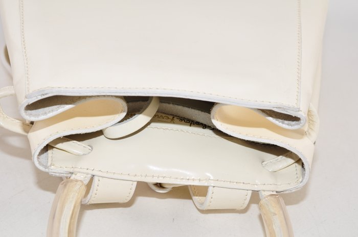 Salvatore Ferragamo Cream Leather Backpack Bag with Matching Pouch