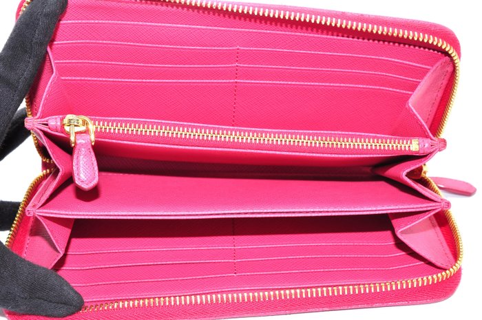Prada  Leather  Zip-Around Long Wallet with Authenticity Card-Pink