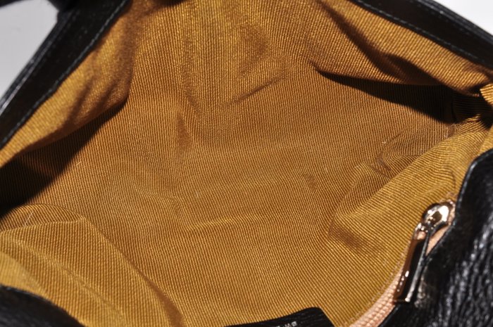 Salvatore Ferragamo Gancini Black Leather Bag with Shearling Trim