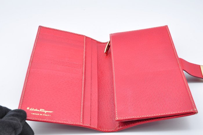 Salvatore Ferragamo Gold & Red Leather Long Wallet