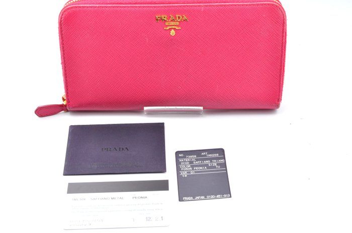 Prada  Leather  Zip-Around Long Wallet with Authenticity Card-Pink
