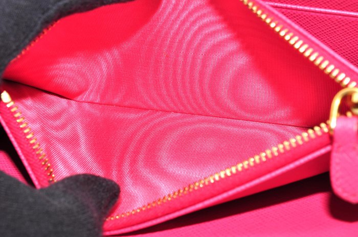 Prada  Leather  Zip-Around Long Wallet with Authenticity Card-Pink