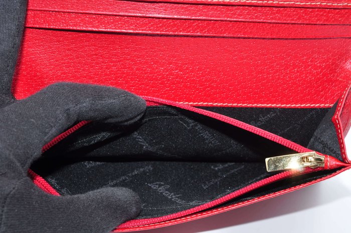 Salvatore Ferragamo Gold & Red Leather Long Wallet