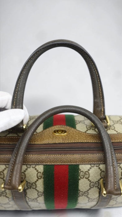 Gucci GG Supreme Sherry Line Boston Bag in Beige and Brown