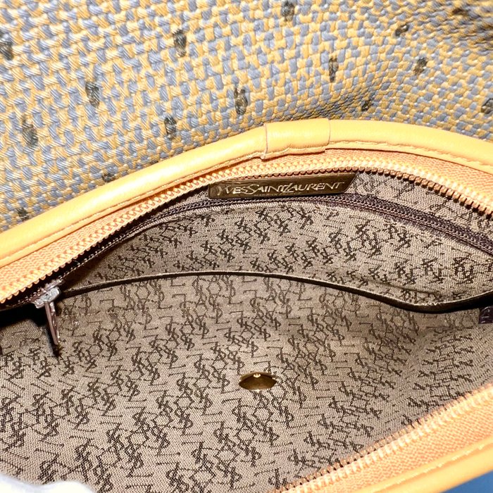 Yves Saint Laurent Khaki PVC & Brown Leather Clutch Bag – Gold-Plated Details
